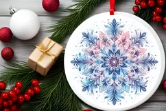 Snow Flake Christmas Round Cute Ornament Sublimation Product Image 1