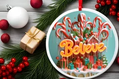 Believe Christmas Round Cute Ornament Sublimation Product Image 1