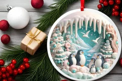 Christmas Round Cute Penguin Ornament Sublimation Product Image 1