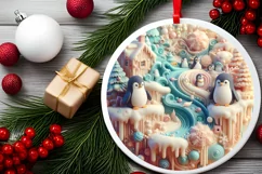 Christmas Round Cute Penguins Ornament Sublimation Product Image 1