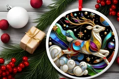 Christmas Round Reindeer Animal Ornament Sublimation Product Image 1