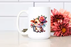 Cute Highland Cow with Camellia | Sublimation | Clipart Product Image 2