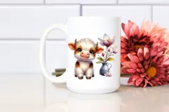 Cute Highland Cow with Magnolia | Sublimation | Clipart Product Image 2