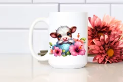 Cute Highland Cow with Hibiscus | Sublimation | Clipart Product Image 2