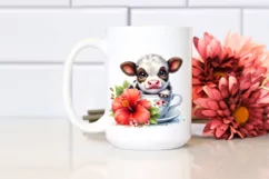 Cute Highland Cow with Hibiscus | Sublimation | Clipart Product Image 2