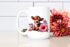 Cute Highland Cow with Hibiscus | Sublimation | Clipart Product Image 2