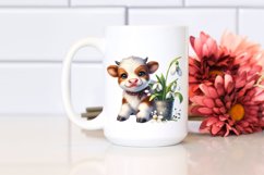 Cute Baby Highland Cow with Snowdrop | Clipart Product Image 2