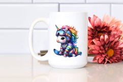 Colorful Baby Unicorn in Snowboarder Outfit PNG Product Image 2