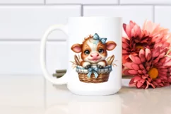 Cute Highland Cow Smiling in Basket | Sublimation | Clipart Product Image 1