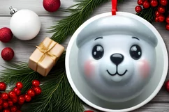 Shiny Christmas Polar Bear Round Ornament Sublimation PNG Product Image 2