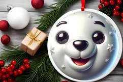 Shiny Christmas Polar Bear Round Ornament Sublimation PNG Product Image 2