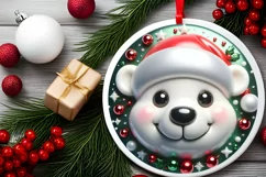 Shiny Christmas Polar Bear Round Ornament Sublimation PNG Product Image 2