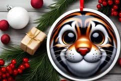Shiny Christmas Tiger Round Ornament Sublimation PNG Product Image 2