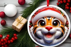 Shiny Christmas Tiger Round Ornament Sublimation PNG Product Image 2