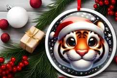 Shiny Christmas Tiger Round Ornament Sublimation PNG Product Image 2