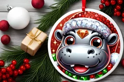 Hippo Christmas Round Ornament Sublimation PNG Product Image 2