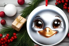 Swan Christmas Round Ornament Sublimation PNG Product Image 2