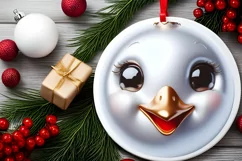 Swan Christmas Round Ornament Sublimation PNG Product Image 2