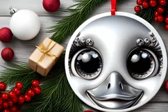 Swan Christmas Round Ornament Sublimation PNG Product Image 2