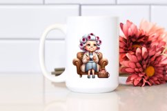Old Lady Sitting on Couch with Tea Cup | Clipart Product Image 2