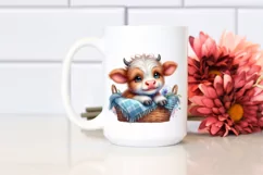 Cute Highland Cow Smiling in Basket | Sublimation | Clipart Product Image 2