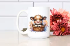 Cute Highland Cow Smiling in Basket | Sublimation | Clipart Product Image 2