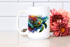 Abstract Vibrant Turtle Flowers Splashes Frame PNG Product Image 2
