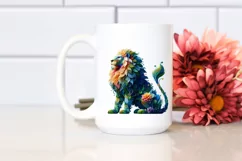 Abstract Vibrant Lion Flowers Frame PNG Product Image 2