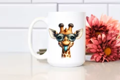 Funny Smiling Giraffe with Sunglasses | Watercolor Clipart Product Image 2