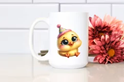 Watercolor Funny Baby Chick Sitting Party Hat Sublimation Product Image 2
