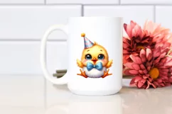 Watercolor Funny Baby Chick Sitting Party Hat Sublimation Product Image 2