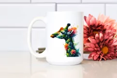 Vibrant Watercolor Giraffe with Flowers, PNG Product Image 2