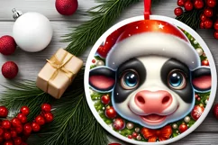 Christmas Cow Smiling Round Ornament Sublimation PNG Product Image 2