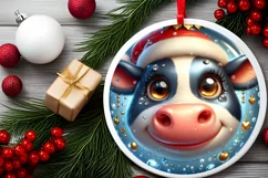Cow Christmas Round Ornament Sublimation PNG Product Image 2