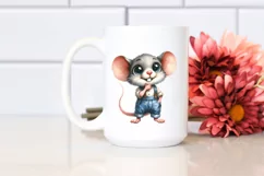 Watercolor Mouse Big Eyes, Farm Jeans Standing Clipart Product Image 2