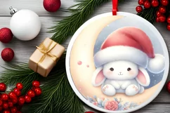 Cute Baby Bunny on Moon Christmas Ornament Product Image 2