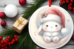 Cute Baby Bunny on Moon Christmas Ornament Product Image 2