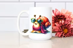Vibrant Snail Portrait with Scarf | Watercolor Clipart Product Image 2
