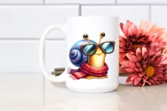 Vibrant Snail Portrait with Scarf | Watercolor Clipart Product Image 2