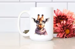 Washed Giraffe Portrait with Silk Scarf | Watercolor Clipart Product Image 2