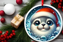 Shiny Christmas Seal Round Ornament Sublimation PNG Product Image 2