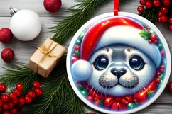 Shiny Christmas Seal Round Ornament Sublimation PNG Product Image 2