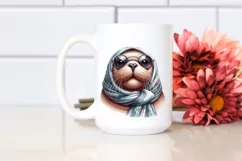 Washed Walrus Portrait with Silk Scarf | Watercolor Clipart Product Image 2