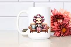 Old Lady Watercolor Hair Curlers Clipart Product Image 2