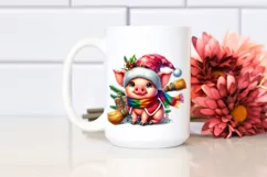 Cute Baby Pig Christmas Watercolor | Clipart Product Image 2