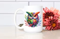 Abstract Vibrant Owl Flowers Frame PNG Product Image 2