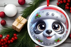 Shiny Christmas Panda Round Ornament Sublimation PNG Product Image 2