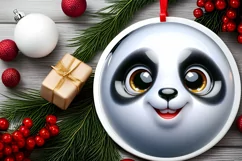 Shiny Christmas Panda Round Ornament Sublimation PNG Product Image 2