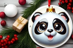 Shiny Christmas Panda Round Ornament Sublimation PNG Product Image 2