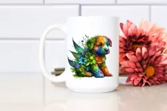 Abstract Vibrant Watercolor Puppy with Flowers, Transparent Product Image 2
